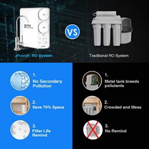 Frizzlife Reverse Osmosis Water Filtration System - Tankless 500 GPD High Output RO Filter, 1.5:1 Pure to Drain, Reduces TDS, Compact Footprint, USA Tech Support, PD500…