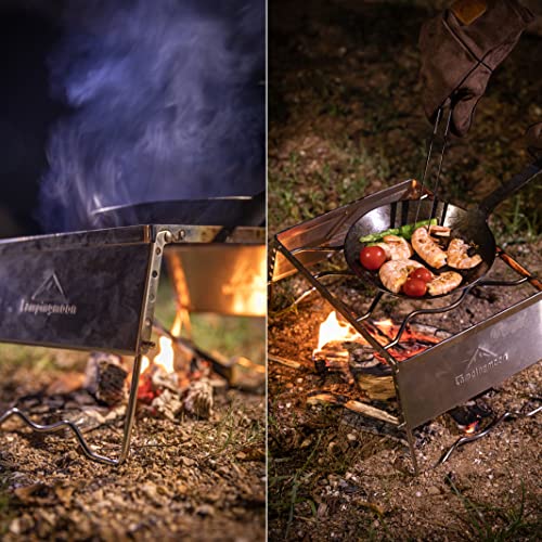 CAMPINGMOON 304 Stainless Steel Portable Open Fire Campfire Grill for Dutch Oven Cooking Ware with Windscreen Legs and Carrying Bag MS-1018