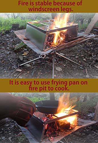 CAMPINGMOON 304 Stainless Steel Portable Open Fire Campfire Grill for Dutch Oven Cooking Ware with Windscreen Legs and Carrying Bag MS-1018