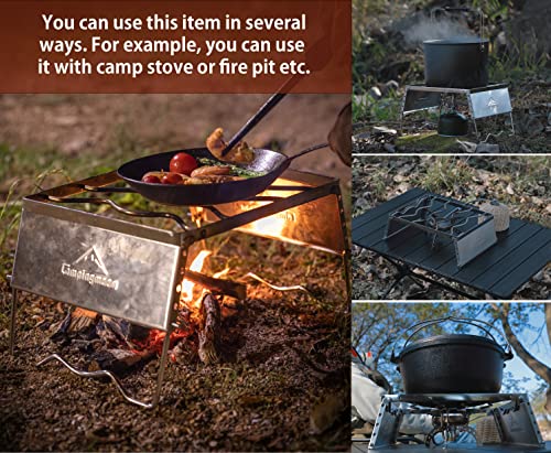 CAMPINGMOON 304 Stainless Steel Portable Open Fire Campfire Grill for Dutch Oven Cooking Ware with Windscreen Legs and Carrying Bag MS-1018