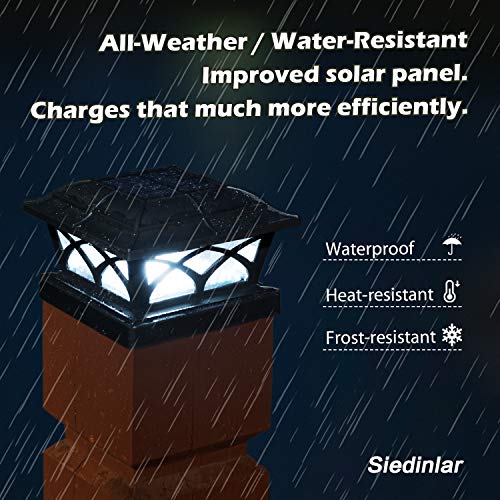 SIEDiNLAR Solar Post Cap Lights Outdoor Glass 2 Modes 8 LEDs for 4x4 5x5 6x6 Posts Deck Fence Patio Decoration Warm White/Cool White Lighting Black (2 Pack)