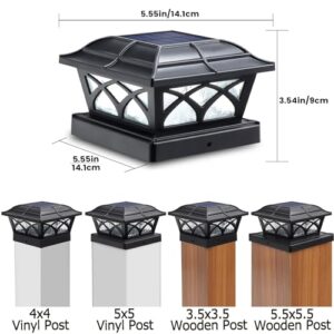 SIEDiNLAR Solar Post Cap Lights Outdoor Glass 2 Modes 8 LEDs for 4x4 5x5 6x6 Posts Deck Fence Patio Decoration Warm White/Cool White Lighting Black (2 Pack)