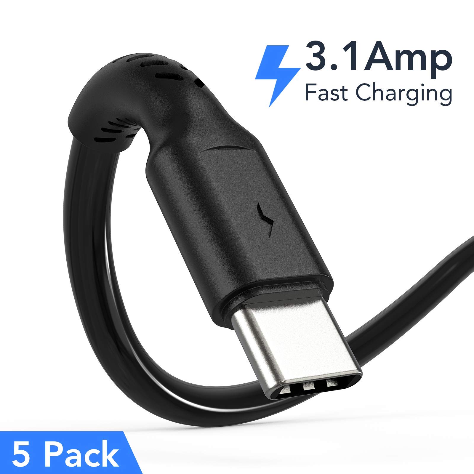 1 Foot Short USB C Cord Fast Charge 5 Pack Durable USB A to USB Type C 3A Fast Charging Cable for Charging Station Compatible with Samsung Galaxy Note 20 A20 A51 S10 S20 Plus Ultra LG Stylo K51
