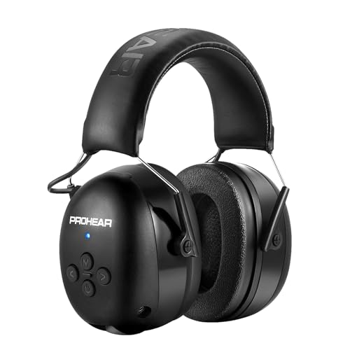 PROHEAR 037 Bluetooth 5.0 Hearing Protection Headphones with Rechargeable 1100mAh Battery, 25dB NRR Safety Noise Reduction Ear Muffs 40H Playtime for Mowing, Workshops, Snowblowing - Black