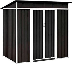 oakmont outdoor 4×6 ft storage shed walk-in garden tool house with double sliding doors, steel cabin yard lawn (grey)