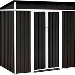 Oakmont Outdoor 4×6 FT Storage Shed Walk-in Garden Tool House with Double Sliding Doors, Steel Cabin Yard Lawn (Grey)