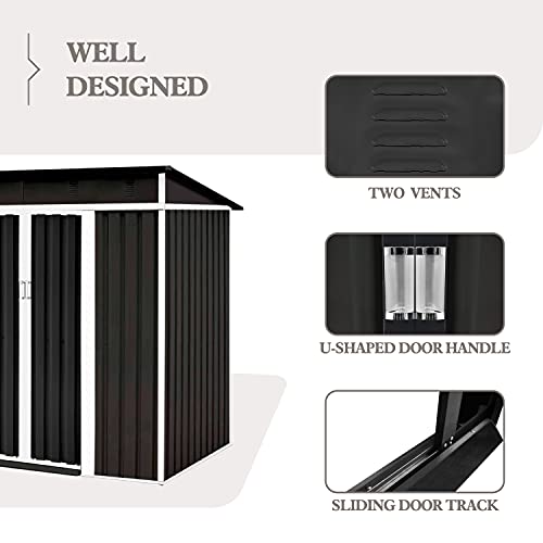 Oakmont Outdoor 4×6 FT Storage Shed Walk-in Garden Tool House with Double Sliding Doors, Steel Cabin Yard Lawn (Grey)