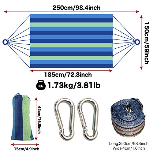 Colel Hammock, Cotton Canvas Hammock Portable Camping Hammock with Carrying Bag Two Anti Roll Balance Beam Metal Carabiner Ropes and Tree Straps for Travel Patio Garden