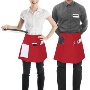 Utopia Wear 3 Pocket Waist Apron [Pack of 12], Server Waitress short for Men Women, Kitchen, Restaurant, Crafting, BBQ Work Server Aprons (Red)