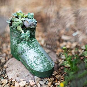 Kelendle Metal Old Boot Flowers Pot Creative Retro Shoe Shaped Planter Pot 7 Inch for Succulent Aloe Cactus Herbs Orchids Faux Bonsai Container Indoor Outdoor Home Garden Patio Yard Decoration (S)