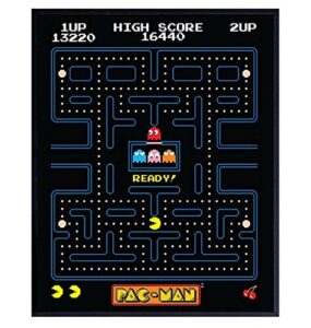 pacman arcade game poster - 8x10 pac man wall decor - cool unique gift for boys, men, gamer, video game, arcade games, xbox, nintendo, gaming fan - game room decor