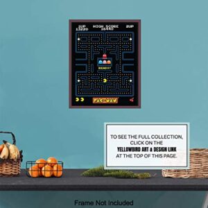 Pacman Arcade Game Poster - 8x10 Pac Man Wall Decor - Cool Unique Gift for Boys, Men, Gamer, Video Game, Arcade Games, Xbox, Nintendo, Gaming Fan - Game Room Decor