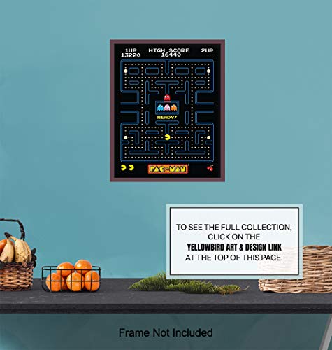 Pacman Arcade Game Poster - 8x10 Pac Man Wall Decor - Cool Unique Gift for Boys, Men, Gamer, Video Game, Arcade Games, Xbox, Nintendo, Gaming Fan - Game Room Decor