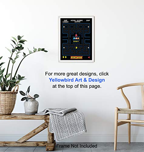 Pacman Arcade Game Poster - 8x10 Pac Man Wall Decor - Cool Unique Gift for Boys, Men, Gamer, Video Game, Arcade Games, Xbox, Nintendo, Gaming Fan - Game Room Decor