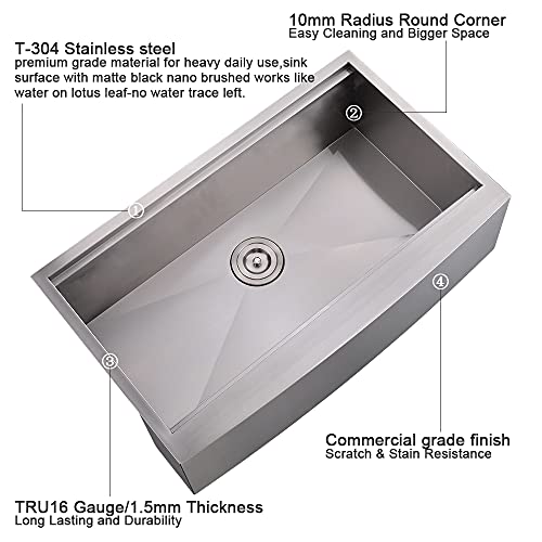 33Inch Farmhouse Sink Workstation Stainless Steel -VOKIM 33"x22" Farmhouse Apron Front Workstation Kitchen Sink 16 Gauge Stainless Steel Single Bowl Farm Sink