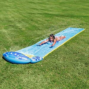 sloosh single lane slip slide, lawn water slide for backyards with 1 boogie boards waterslide with sprinklers yard water toys for kids
