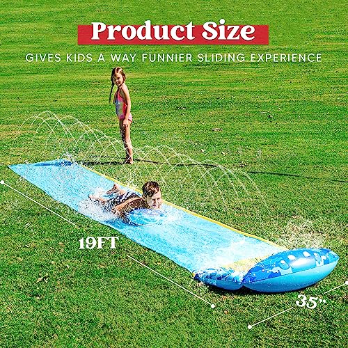 Sloosh Single Lane Slip Slide, Lawn Water Slide for Backyards with 1 Boogie Boards Waterslide with Sprinklers Yard Water Toys for Kids
