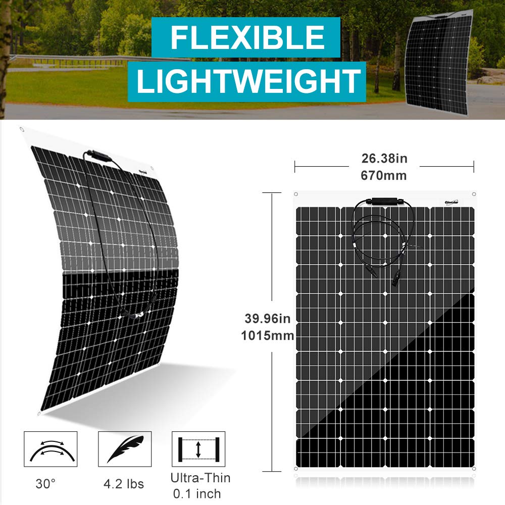 Giosolar 120W Flexible Solar Panel Kit for Truck Portable Monocrystalline Solar Module with LCD Charge Controller + Cables for 12V Battery Charging