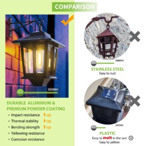 2 Pack Solar Wall Lanterns, Aluminum Outdoor Hanging Solar Lights with 4 Solar Panels, Dusk to Dawn Led Outdoor Wall Sconce, Anti-Rust Waterproof Wall Lanterns with Hooks, 3000K Warm White