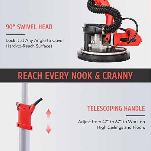 CO-Z 800W Electric Drywall Sander with Vacuum Attachment & Handles, Drywall Refinishing Sander with Dust Collector & Lights, Lighted Wall & Floor Residue Removal Power Tool for Low Wall Painting Work