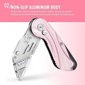 FantastiCAR Folding Utility Knife Box Cutter, 100-pcs SK5 Blades with Dispenser (Pink Set)