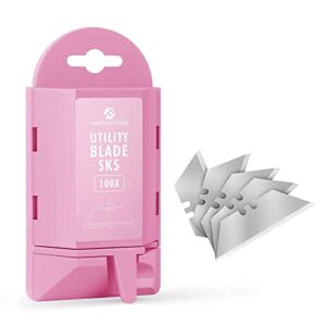 FantastiCAR Folding Utility Knife Box Cutter, 100-pcs SK5 Blades with Dispenser (Pink Set)