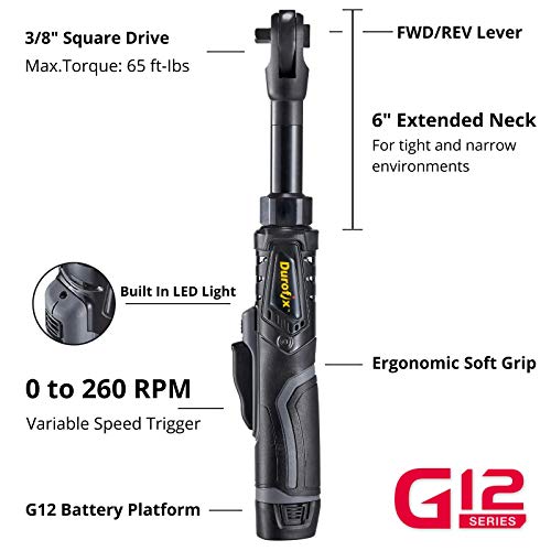 Durofix RW1216-3P G12 Series 12V Li-ion Cordless 3/8” 65 ft-lbs. Extended Ratchet Wrench Tool Kit