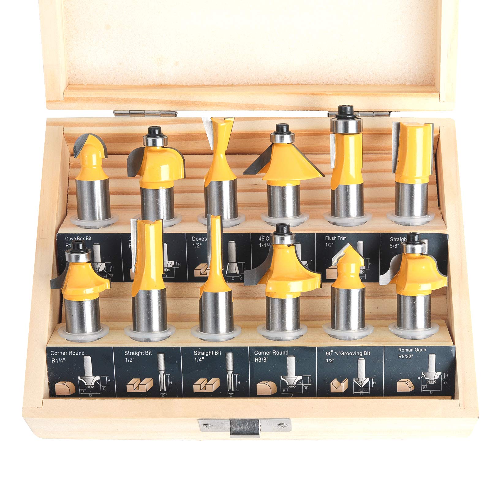 KOWOOD Router Bits Set of 12 Pieces 1/2 Inch Woodwork Tools for Beginners…