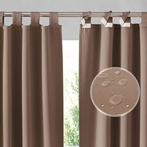 ryb home patio curtains outdoor 2 panels - detachable top waterproof outdoor blackout curtains drapes for porch pergola gezebo cabana sun room deck, width 52 x length 84, mocha