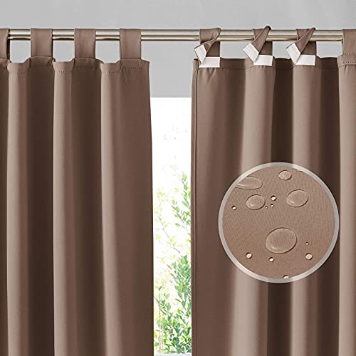 RYB HOME Patio Curtains Outdoor 2 Panels - Detachable Top Waterproof Outdoor Blackout Curtains Drapes for Porch Pergola Gezebo Cabana Sun Room Deck, Width 52 x Length 84, Mocha