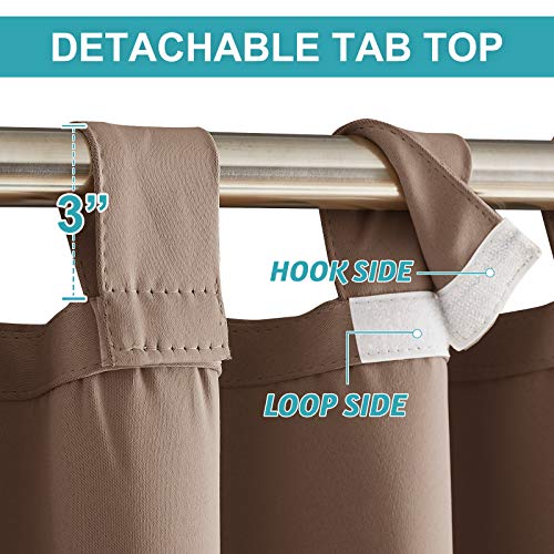 RYB HOME Patio Curtains Outdoor 2 Panels - Detachable Top Waterproof Outdoor Blackout Curtains Drapes for Porch Pergola Gezebo Cabana Sun Room Deck, Width 52 x Length 84, Mocha
