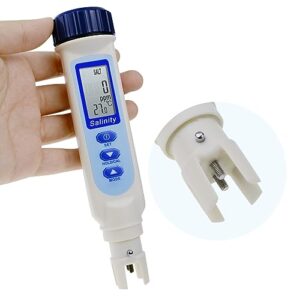 salinity tester pen type salinity meter, temp&ppm tester with automatic calibration function, wide measurement for salt water, pool, aquarium (salinity calibration solution included)