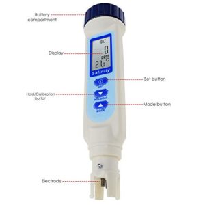 Salinity Tester Pen Type Salinity Meter, Temp&ppm Tester with Automatic Calibration Function, Wide Measurement for Salt Water, Pool, Aquarium (Salinity Calibration Solution Included)