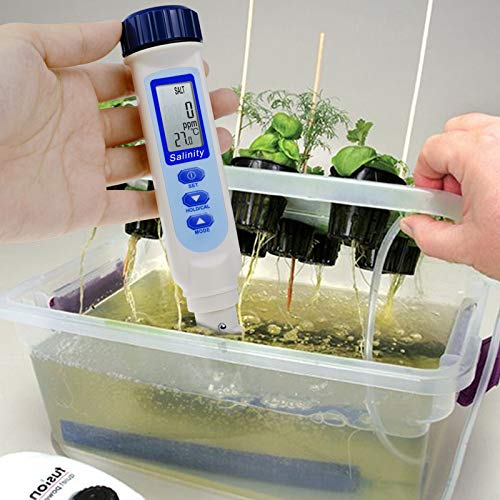 Salinity Tester Pen Type Salinity Meter, Temp&ppm Tester with Automatic Calibration Function, Wide Measurement for Salt Water, Pool, Aquarium (Salinity Calibration Solution Included)