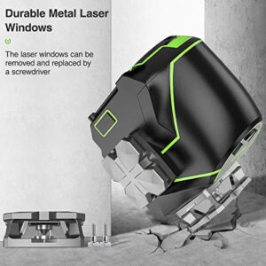 Huepar Laser Level 2x360 Self-Leveling Cross Line Laser with Bluetooth Connected, 360° Green Beam Leveling and Alignment Laser Tool with Metal Laser Window, Li-ion Battery&Magnetic Base Included-S02CG