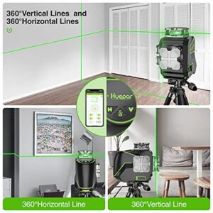 Huepar Laser Level 2x360 Self-Leveling Cross Line Laser with Bluetooth Connected, 360° Green Beam Leveling and Alignment Laser Tool with Metal Laser Window, Li-ion Battery&Magnetic Base Included-S02CG