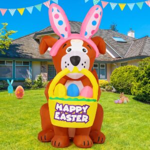 goosh 5 ft easter inflatables outdoor decorations, easter dog blow up yard decorations easter decor with led lights for easter party yard garden lawn