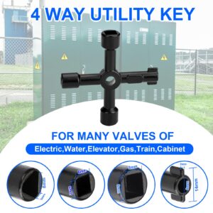 Eapele Water Meter Key 16 inch Enforced Steel T-Handle With 4-way Multi-Functional Universal Cross Key