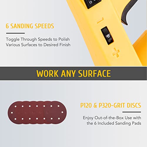 ZELCAN 800W Drywall Sander with Vacuum Attachment, 6 Speed Folding Sander with Extendable Handle LED Lights Dust Collector and 6 Sanding Discs, Drywall Power Tool for Woodworking Home Improvement