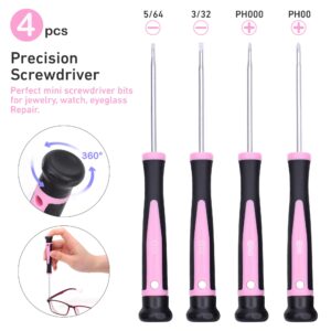 FASTPRO 12-Piece Pink Magnetic Screwdrivers Set with Slotted Phillips Screwdrivers and Precision Screwdrivers, Repair Tool Kit for Women with Storage Bag