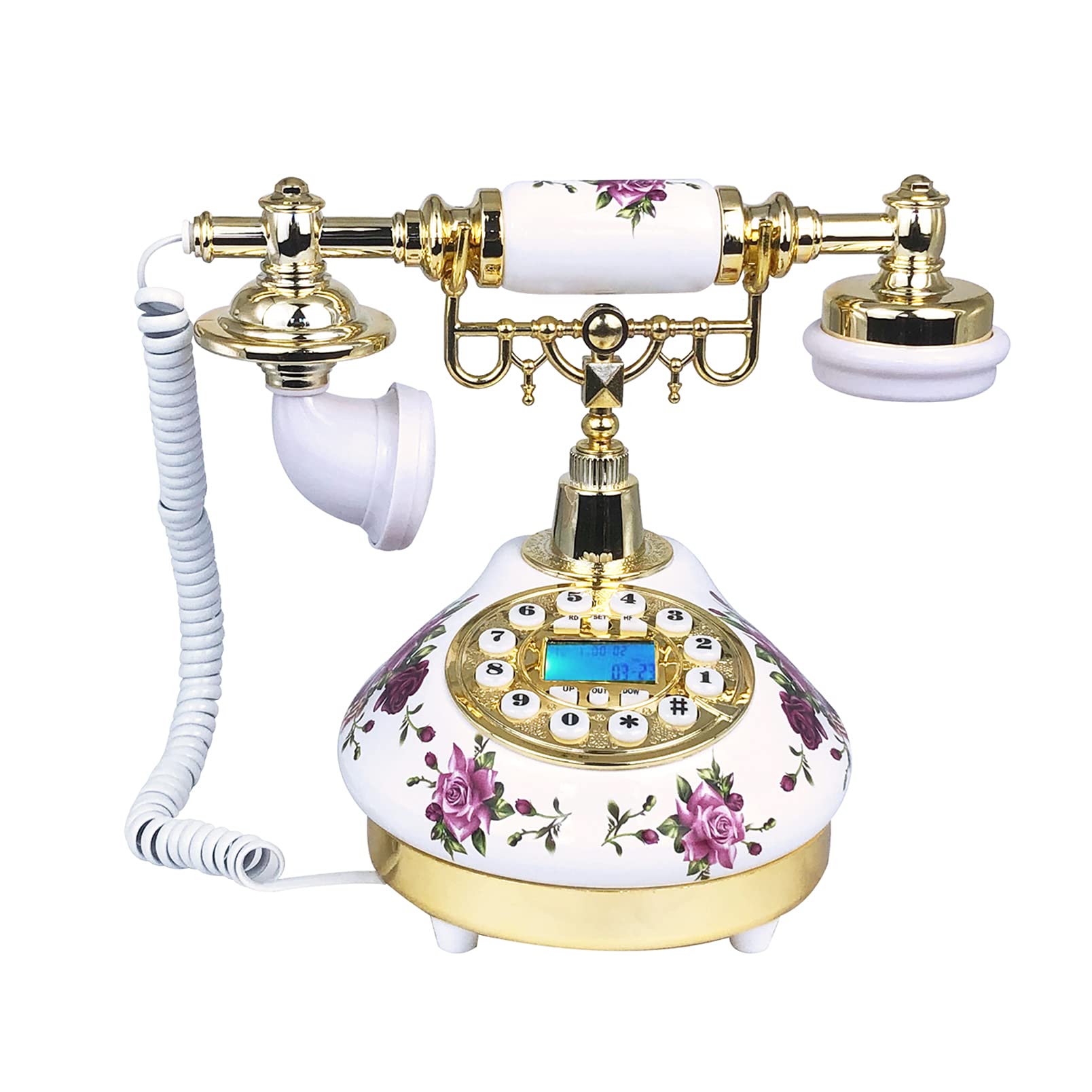 Benotek Corded Antique Landline Telephones, Ceramic Made Old Fashion Home Phone, Classic Decorative Single Line Desk Telephone for Office Decor