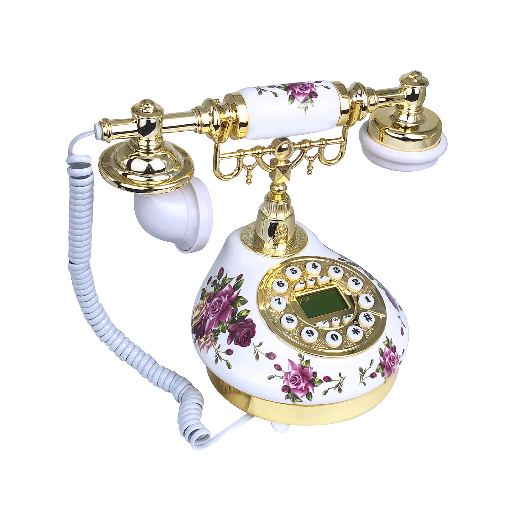 Benotek Corded Antique Landline Telephones, Ceramic Made Old Fashion Home Phone, Classic Decorative Single Line Desk Telephone for Office Decor