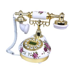 Benotek Corded Antique Landline Telephones, Ceramic Made Old Fashion Home Phone, Classic Decorative Single Line Desk Telephone for Office Decor