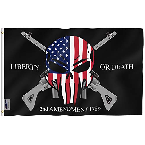 Anley Fly Breeze 3x5 Foot Liberty or Death 2nd Amendment 1789 Flag - Vivid Color and Fade Proof - Canvas Header and Double Stitched - USA Skull Flags Polyester with Brass Grommets 3 X 5 Ft