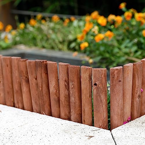 Worth Garden 3.5 Ft Wooden Short Fence Outdoor Landscape Edging Flexible Decorative Border - Tree Fence - Spring Garden & Yard Maintenance - 7.9'' H x 42'' L - (H:7.9'', Brown) - K619B04