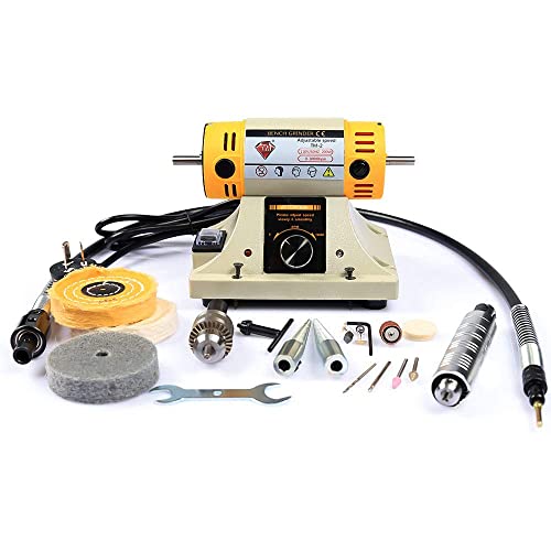 LIBAOTML Adjustable Speed Polishing Machine, Multi-Function Bench Lathe Polisher, Bench Grinder, Polishing Machine Used For Jewelry Making, Woodcrafting, Dental, Manual DIY.