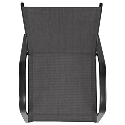 EMMA + OLIVER 4 Pack Black Outdoor Stack Chair with Flex Comfort Material - Patio Stack Chair