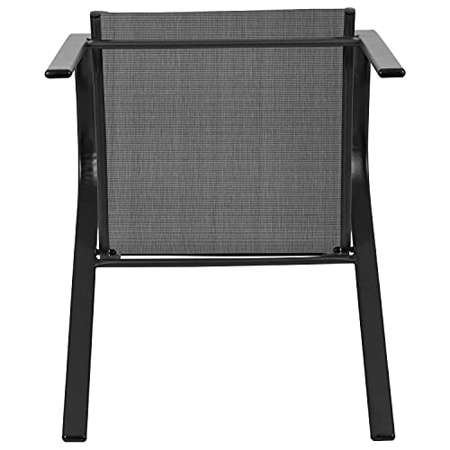 EMMA + OLIVER 4 Pack Black Outdoor Stack Chair with Flex Comfort Material - Patio Stack Chair