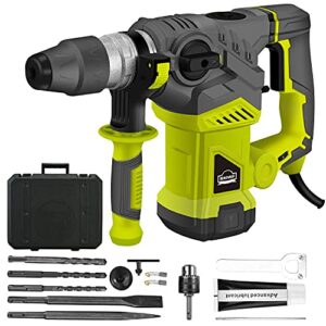 dewinner outlet rotary hammer drill,1-1/4 inch with vibration control and safety clutch,13 amp heavy duty demolition hammer for concrete-including 3 drill bits,flat chisels, point chisels, drill chuck