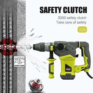 DEWINNER OUTLET Rotary Hammer Drill,1-1/4 Inch with Vibration Control and Safety Clutch,13 Amp Heavy Duty Demolition Hammer for Concrete-Including 3 Drill Bits,Flat Chisels, Point Chisels, Drill Chuck